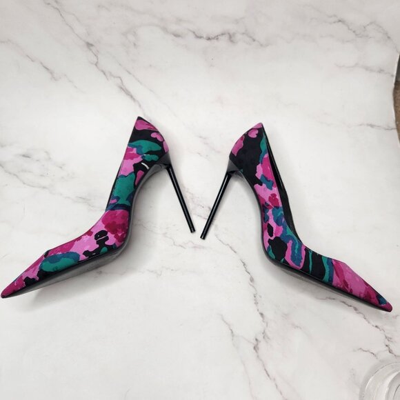 Saint Laurent Paris Floral Print Pumps Stiletto Heels Formal - Picture 6 of 12
